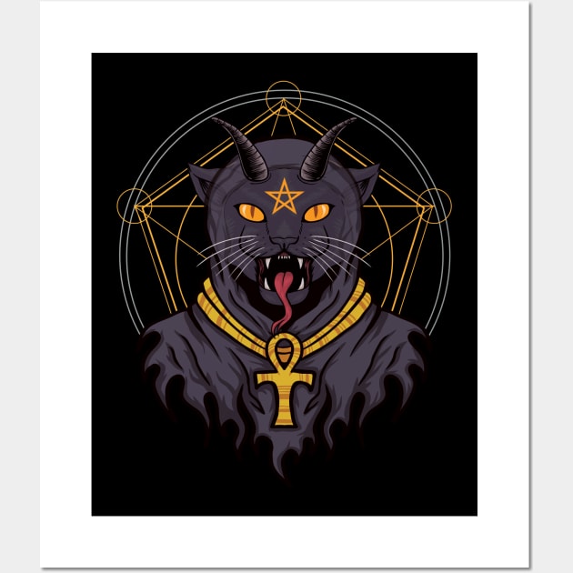 Pentagram Cat Art Occultism Gift Wall Art by USProudness